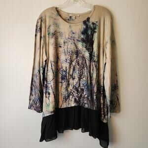 Jess & Jane Top Women's M Oyster Forest Trees Tunic Boho Whimsigoth Fairygrunge